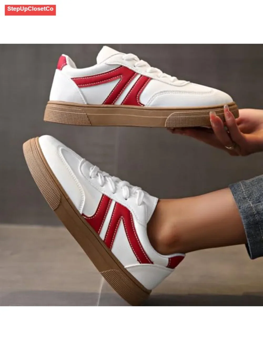 Women Retro Gum Sole Fashion Sneakers PU Leather Non Slip Tennis Skate Shoes